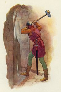El martillo osciló de nuevo, y con un segundo golpe demoledor les abrió una salida (litografía en color)