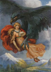 Thiassi e Iduna, de "Las manzanas de Iduna" (litografía en color) de Harry George Theaker