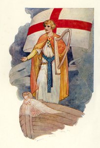 Bajo una cruz un hombre miraba (litografía en color) de Harry George Theaker