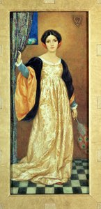 Mujer con abanico de pavo real (acuarela) de Harry George Theaker