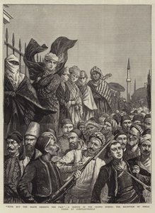 Solo los valientes merecen a la bella, un boceto en la multitud durante la recepción de Osman Pasha en Constantinopla de Harry Hamilton Johnston