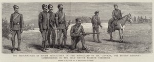 Los disturbios en Sudáfrica, hombres de la guardia del cuerpo del Sr. Osborne, el comisionado residente británico en el territorio de la reserva nativa zulú