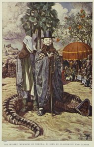 Los enmascarados mummers de Yoruba, según lo visto por Clapperton y Lander, ilustración de "Pioneros de África Occidental", 1912 de Harry Hamilton Johnston