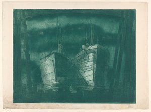 Dos barcazas de Harry van Mook (signed by artist)