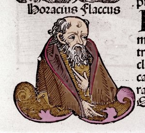 Retrato de Horacio (Quintus Horatius Flaccus) (65-8 a.C.), poeta latino. En “Liber Chronicarum” de Hartmann Schedel. 1497