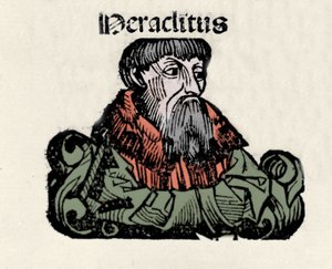 Retrato del filósofo griego Heráclito de Éfeso (576-480 a.C.). Xilografía de las 