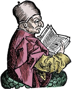 El historiador y teólogo Beda el Venerable (673-735) (Beda Venerabilis). Xilografía de 