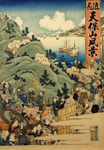Vista del Monte Tempo en Osaka Naniwa Tempozan fukei, 1834 de Hasegawa Sadamasu