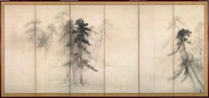 ""pinos"" Tinta sobre papel de Tohaku Hasegawa (1539-1610) Siglo XVI Dim 156x356 cm Japón Museo Nacional de Tokio de Hasegawa Tohaku