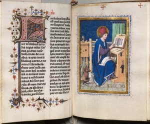 Libro de los Evangelios con Retratos de Evangelistas: Inicial Decorada de Hausbuch Master