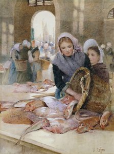 Mujeres en el mercado de pescado, Boulogne de Hector Caffieri