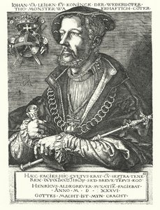 Juan de Leiden, líder anabaptista holandés y uno de los líderes de la Rebelión de Münster de 1534-1535 de Heinrich (after) Aldegrever