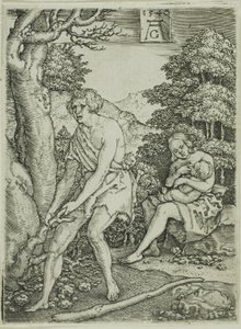 Adán y Eva trabajando, de La historia de Adán y Eva de Heinrich Aldegrever