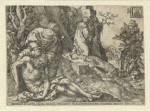 El buen samaritano cuida las heridas Parábola del Buen Samaritano (título de la serie) de Heinrich Aldegrever