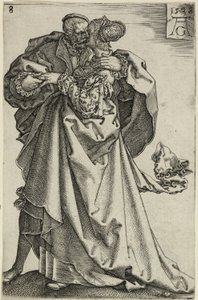 Pareja bailando, lámina ocho de Los grandes bailarines de bodas de Heinrich Aldegrever