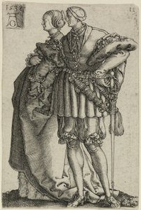 Pareja bailando, lámina once de Los grandes bailarines de bodas de Heinrich Aldegrever