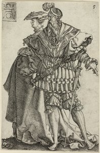 Pareja bailando, placa cinco de Los grandes bailarines de bodas de Heinrich Aldegrever