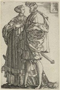 Pareja bailando, placa siete de Los grandes bailarines de bodas de Heinrich Aldegrever