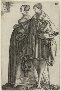 Pareja bailando, lámina diez de Los Grandes Bailarines de Boda de Heinrich Aldegrever