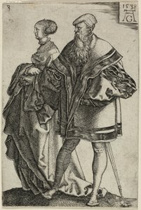 Pareja Bailando, lámina tres de Los Grandes Bailarines de Boda de Heinrich Aldegrever