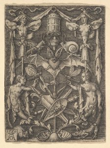 Diseño para un candelabro grotesco con un murciélago en el centro, 1550 de Heinrich Aldegrever