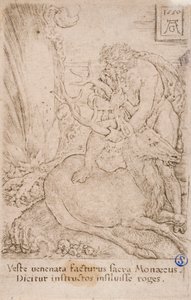 Heracles capturando a la cierva cerynea, de la serie:  Los Trabajos de Hércules (13) de Heinrich Aldegrever