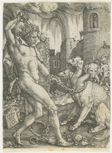 Hércules encadena a Cerbero, 1550 de Heinrich Aldegrever