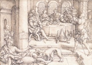 Lázaro mendigando migajas de la mesa de Dive, 1552 de Heinrich Aldegrever