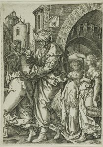 Lot y su Familia Huyendo de Sodoma, de La Historia de Lot de Heinrich Aldegrever