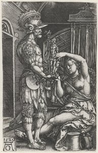 Medea le da una imagen a Jason de Heinrich Aldegrever