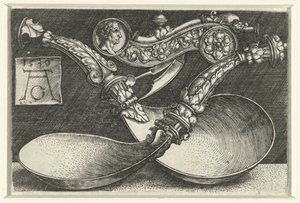 Diseño para dos cucharas y un silbato de Heinrich Aldegrever