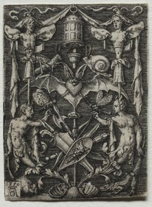 Diseño de ornamento con un murciélago en el centro de Heinrich Aldegrever