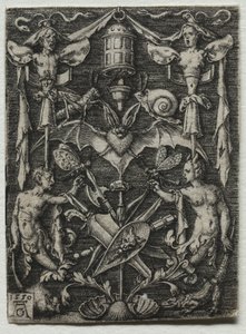 Diseño de ornamento con un murciélago en el centro, 1550 de Heinrich Aldegrever
