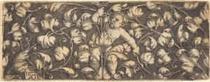 Ornamento con follaje y un niño en el centro, 1539