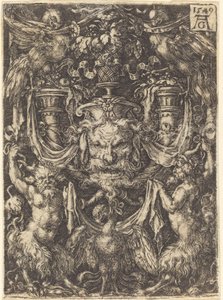 Ornamento con máscara, águila entre sátiros abajo de Heinrich Aldegrever