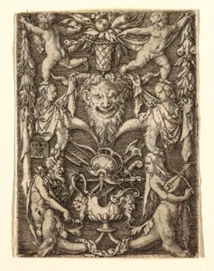 Ornamento con Máscara y Figuras Grotescas de Heinrich Aldegrever
