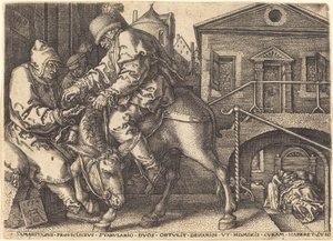 El Buen Samaritano Pagando el Alojamiento del Viajero de Heinrich Aldegrever