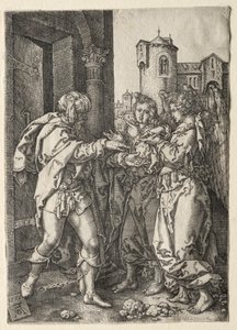 La Historia de Lot: Lot da la Bienvenida a los Ángeles de Heinrich Aldegrever