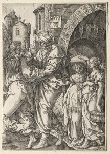 La historia de Lot: Lot y su familia huyendo de Sodoma de Heinrich Aldegrever
