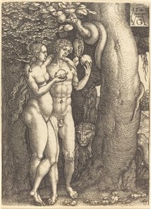 La tentación por la serpiente de Heinrich Aldegrever