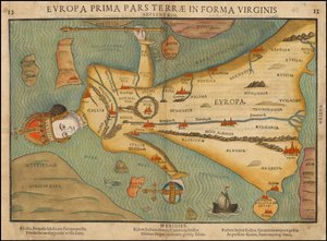 Mapa antropomórfico de Europa de Heinrich Bünting de la década de 1580