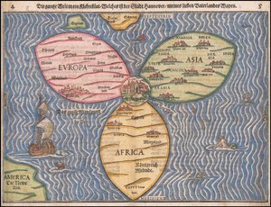 Mapamundi de 1581 en forma de hoja de trébol de Heinrich Buenting