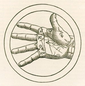 La mano de la quiromancia grabado de Heinrich Cornelius Agrippa von Nettesheim (1486-1535) De occulta philosophia libri tres publicado en 1533 de Heinrich Cornelius Agrippa von Nettesheim