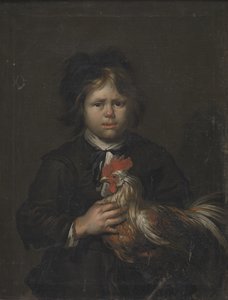 Un niño de granja con un gallo de Heinrich Dittmers