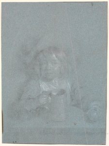 Un niño en una mesa con una manzana y una jarra en las manos de Heinrich Dittmers