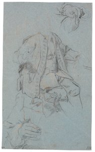 Estudio de hombre sentado (cabeza solo esbozada) y dos estudios de detalles de manos de Heinrich Dittmers