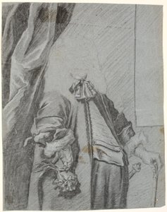 Estudio para un retrato de hombre, figura 3/4, mano derecha sosteniendo un guante, apoyada en el costado, mano izquierda apoyada en un bastón de Heinrich Dittmers