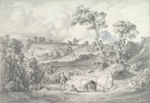 Paisaje sureño con un hombre y una serpiente, 1847 de Heinrich Dreber