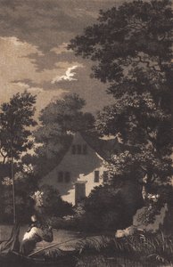 Paisaje con luz de luna y flautista de Heinrich Grosch