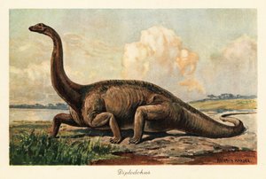 El extinto Diplodocus longus en las llanuras. de Heinrich Harder